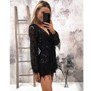 NWT Boutique Black sequin long sleeve romper